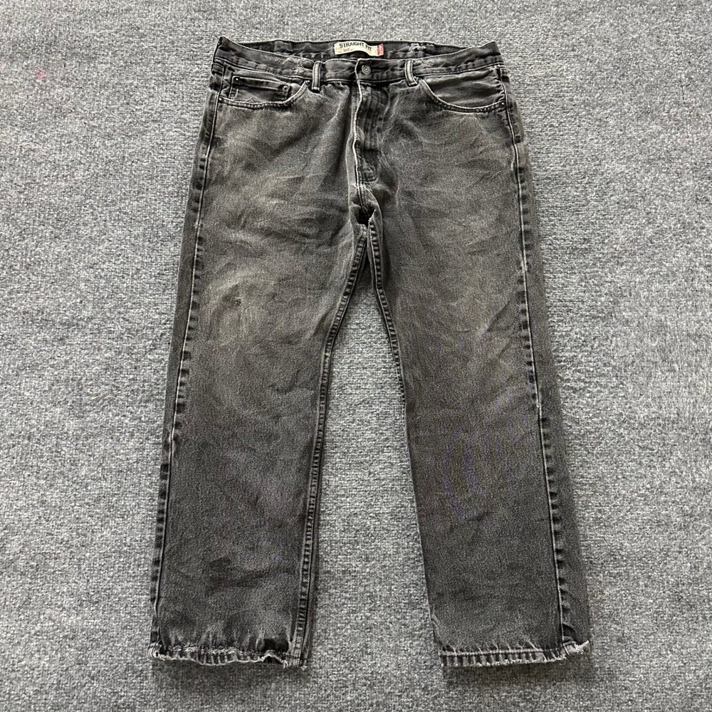 Levi's Jeans Mens Size 38x29 Black 505 Straight Fit Faded Distressed Workwear